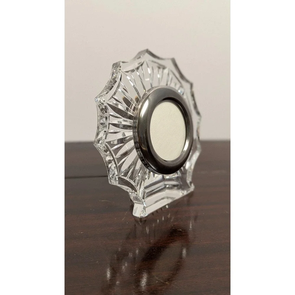 Vintage Starburst Glass Picture Frame Round Silver Photo Insert Clear 4.5in